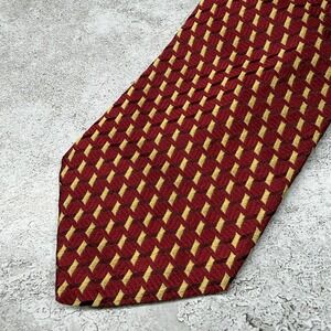 TODAY'S MAN Tie Mens One Size Red Geometric 100% Silk Made In Italy Necktie 3.5"